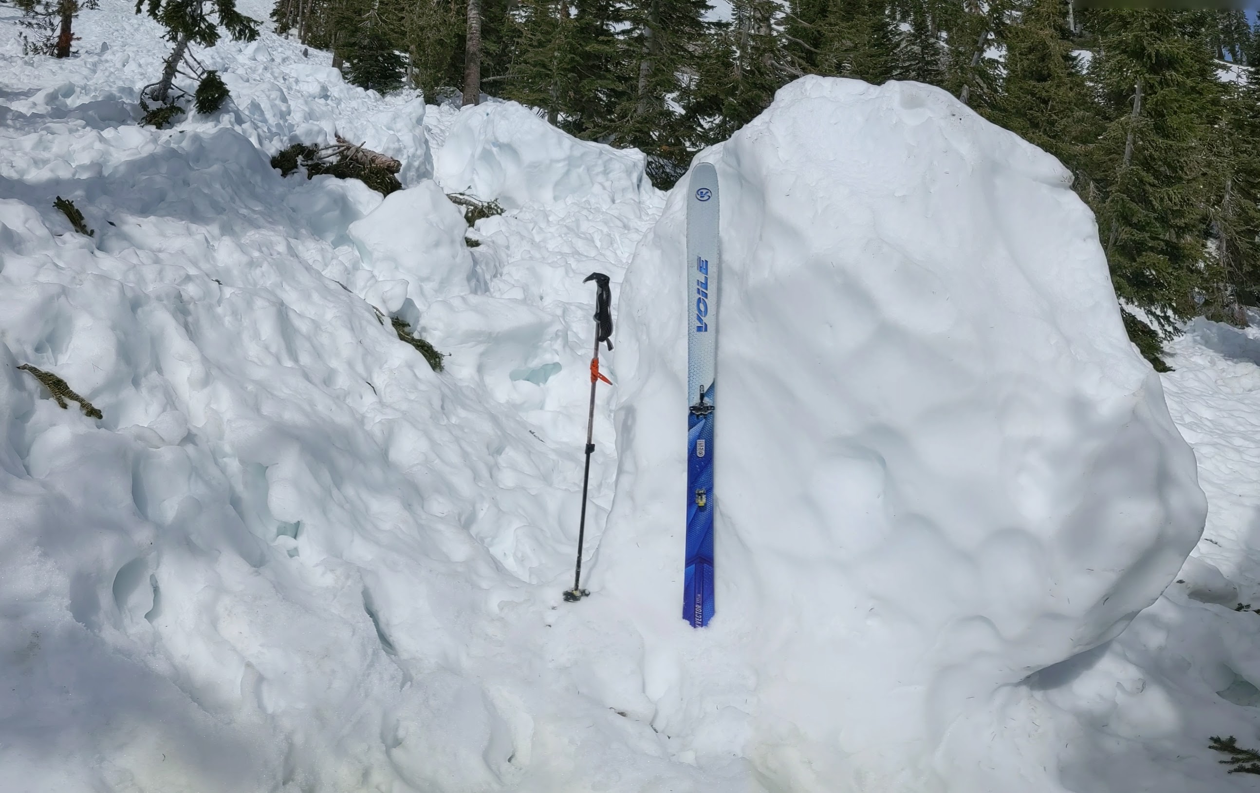 Debris from a recent (last 5 days) cornice fall on Mt. Judah.