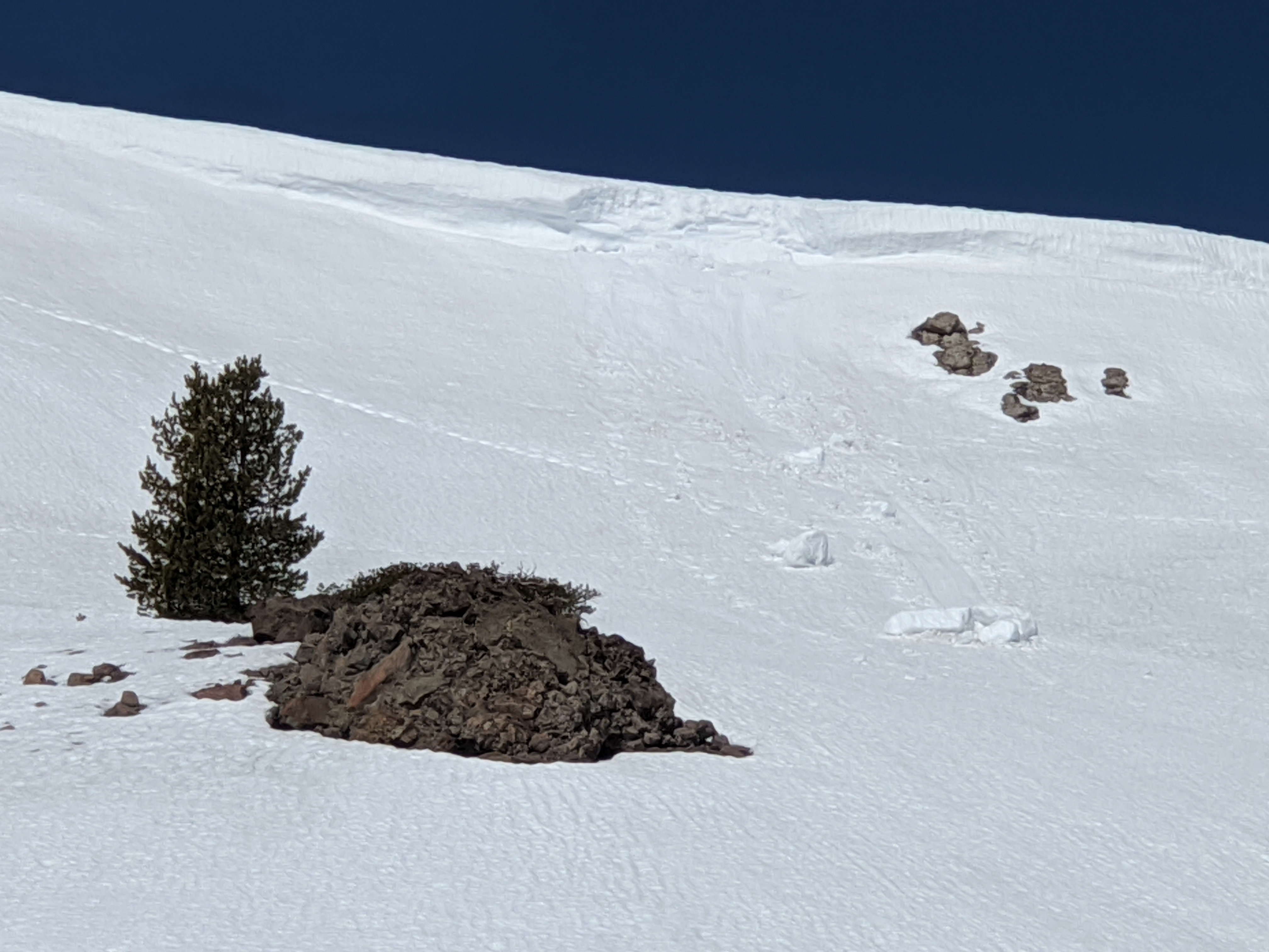 Debris from a recent cornice fall on Red Lake Peak
