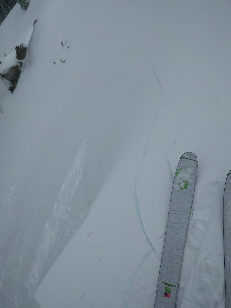  Shooting cracks on a <a href="/avalanche-terms/wind-loading" title="The added weight of wind drifted snow." class="lexicon-term">wind loaded</a> test slope just before a <a href="/avalanche-terms/wind-slab" title="A cohesive layer of snow formed when wind deposits snow onto leeward terrain. Wind slabs are often smooth and rounded and sometimes sound hollow." class="lexicon-term">wind slab</a> failure on that slope. 
