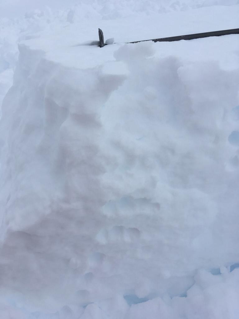  Many refrigerator blocks of strong cohesive snow where present in the debris. This block travelled approximated 200 feet. 