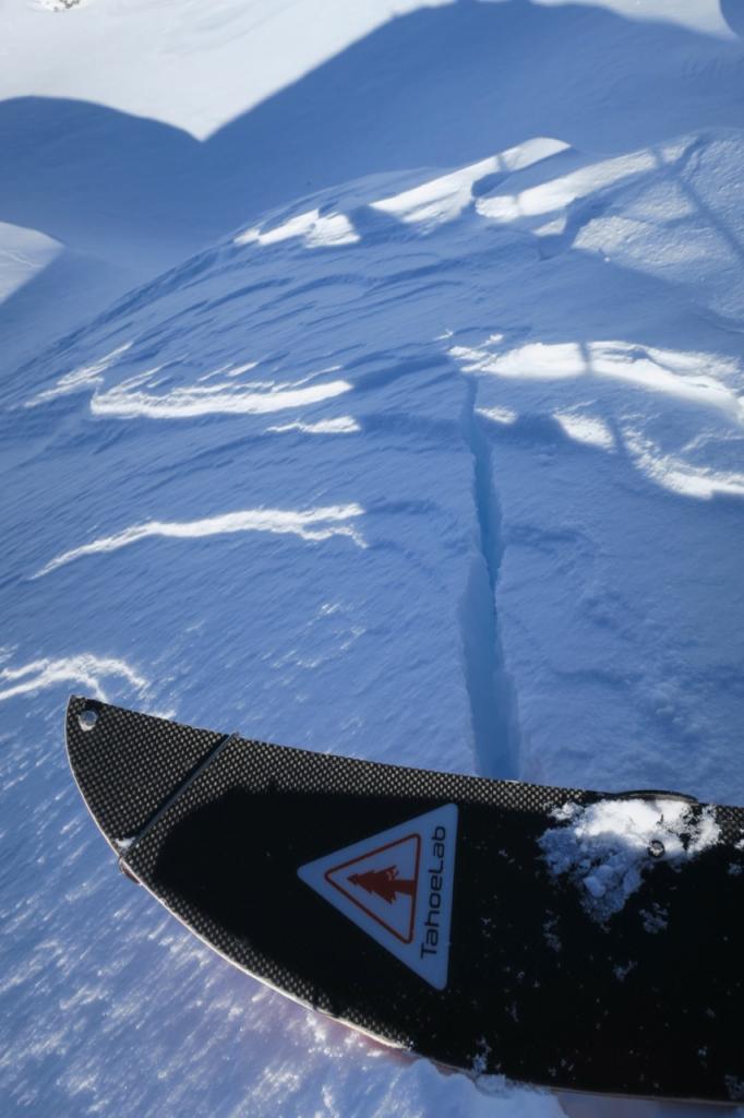  Cracking was observed near ridges, <a href="/avalanche-terms/cornice" title="A mass of snow deposited by the wind, often overhanging, and usually near a sharp terrain break such as a ridge. Cornices can break off unexpectedly and should be approached with caution." class="lexicon-term">cornices</a>, and steep rollovers. 