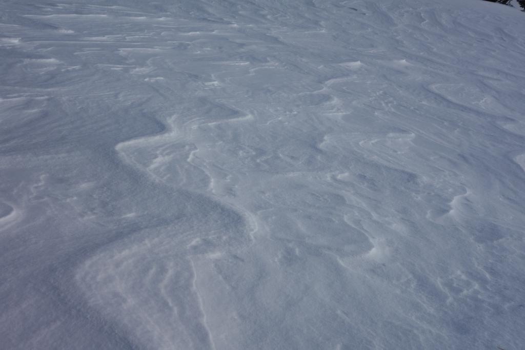  Wind effected snow at ridge lines and saddles 