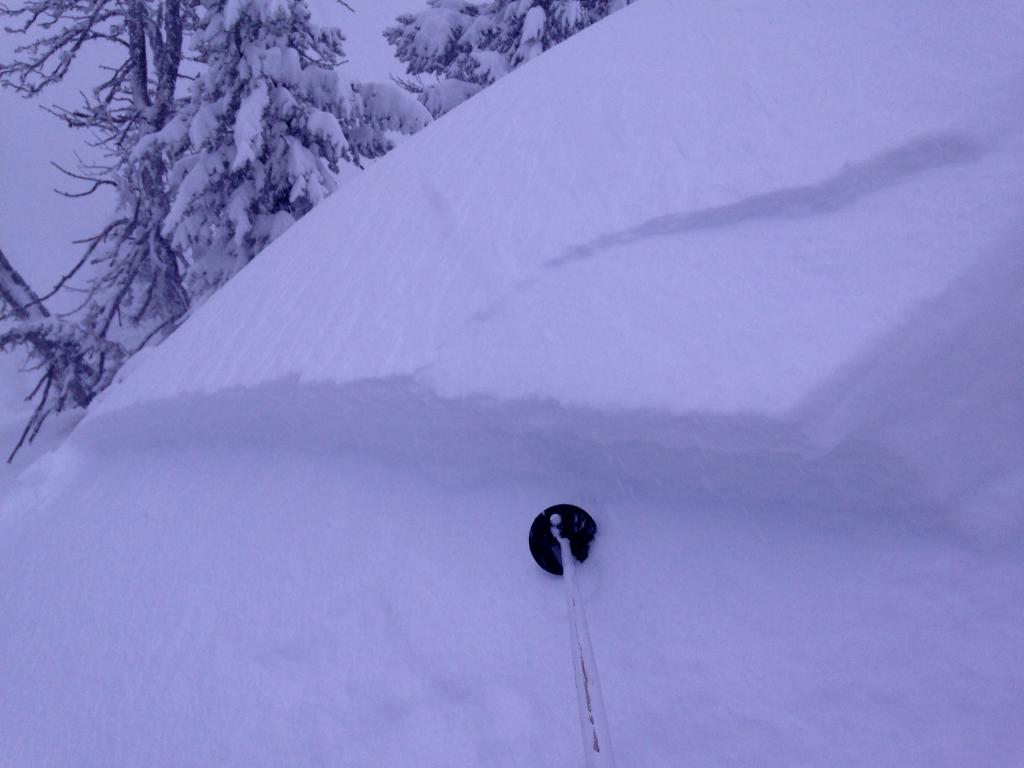  <a href="/avalanche-terms/crown-face" title="The top fracture surface of a slab avalanche. Usually smooth, clean cut, and angled 90 degrees to the bed surface." class="lexicon-term">Crown</a> of smaller test slope 