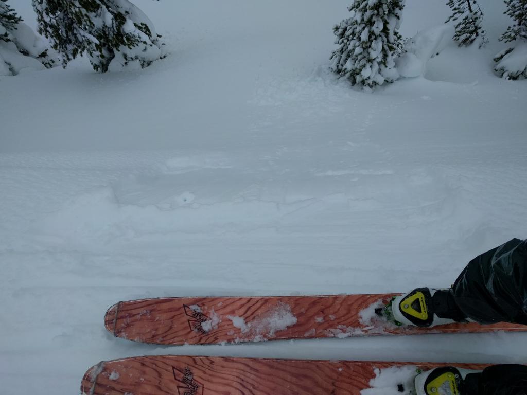  Small <a href="/avalanche-terms/cornice" title="A mass of snow deposited by the wind, often overhanging, and usually near a sharp terrain break such as a ridge. Cornices can break off unexpectedly and should be approached with caution." class="lexicon-term">cornice</a> pieces and ski kicks on <a href="/avalanche-terms/wind-loading" title="The added weight of wind drifted snow." class="lexicon-term">wind loaded</a> test slopes did not <a href="/avalanche-terms/trigger" title="A disturbance that initiates fracture within the weak layer causing an avalanche. In 90 percent of avalanche accidents, the victim or someone in the victims party triggers the avalanche." class="lexicon-term">trigger</a> cracking on the slopes. The <a href="/avalanche-terms/cornice" title="A mass of snow deposited by the wind, often overhanging, and usually near a sharp terrain break such as a ridge. Cornices can break off unexpectedly and should be approached with caution." class="lexicon-term">cornice</a> pieces just <a href="/avalanche-terms/avalanche" title="A mass of snow sliding, tumbling, or flowing down an inclined surface." class="lexicon-term">slide</a> down on top of the slope. 