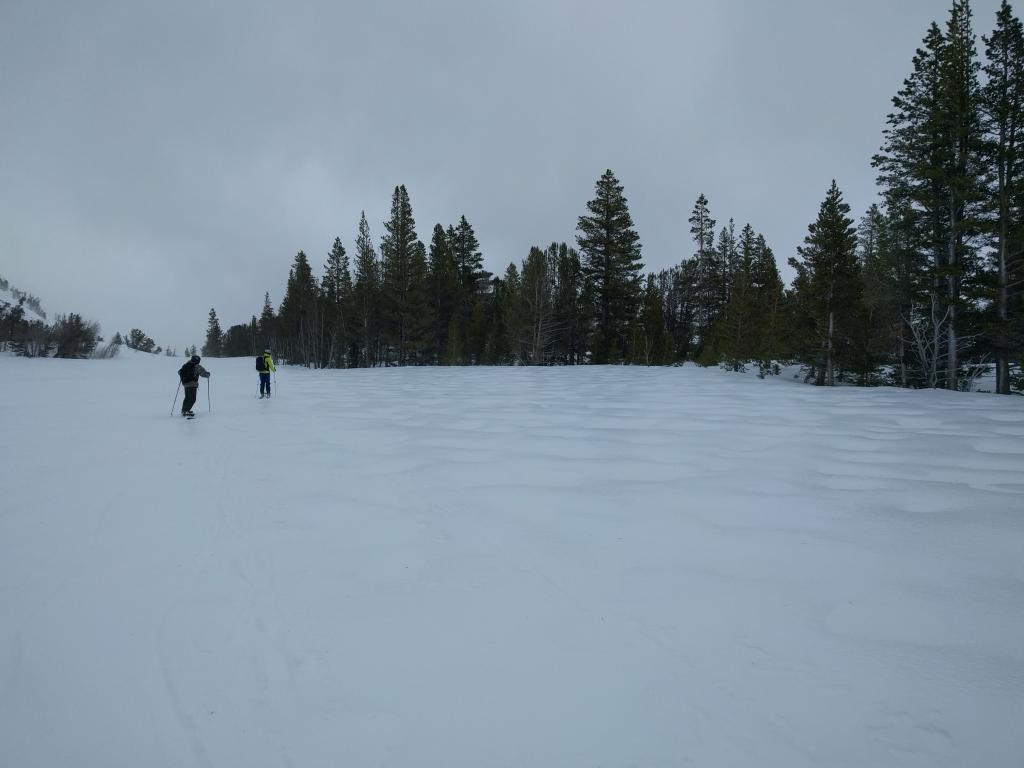  Surface <a href="/avalanche-terms/rain-crust" title="A clear layer of ice formed when rain falls on the snow surface then freezes." class="lexicon-term">rain crust</a> and rain runnels up to at least 9500&#039; 