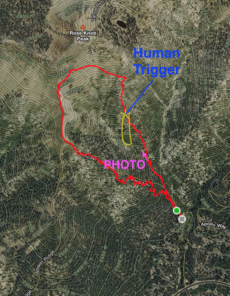  <a href="/avalanche-terms/avalanche-path" title="A terrain feature where an avalanche occurs. Composed of a Starting Zone, Track, and Runout Zone." class="lexicon-term">Avalanche Path</a> in Yellow. 