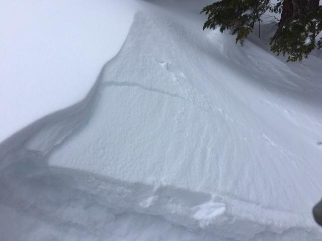  <a href="/avalanche-terms/wind-slab" title="A cohesive layer of snow formed when wind deposits snow onto leeward terrain. Wind slabs are often smooth and rounded and sometimes sound hollow." class="lexicon-term">Wind slab</a> up to 6in on test slope. 