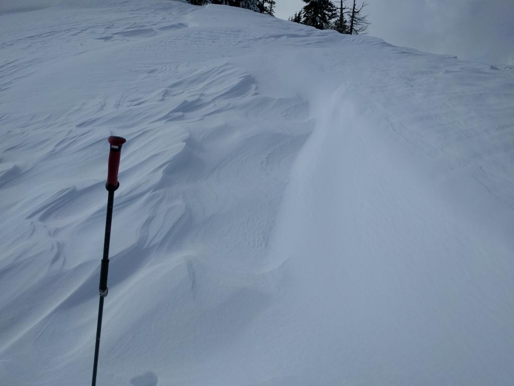  Wind scouring on a N-NE <a href="/avalanche-terms/aspect" title="The compass direction a slope faces (i.e. North, South, East, or West.)" class="lexicon-term">aspect</a> near the Silver ridgeline 