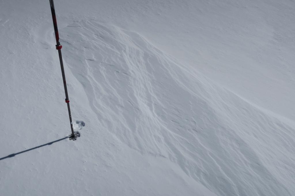  Evidence of wind altered snow just below the summit. 