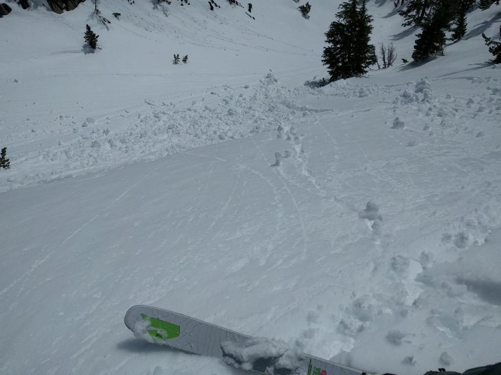  Debris from large ski-cut-<a href="/avalanche-terms/trigger" title="A disturbance that initiates fracture within the weak layer causing an avalanche. In 90 percent of avalanche accidents, the victim or someone in the victims party triggers the avalanche." class="lexicon-term">triggered</a> pinwheels and roller balls. 