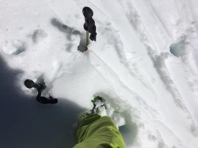  1pm.  Boot top boot pen and full length ski pole pen on S <a href="/avalanche-terms/aspect" title="The compass direction a slope faces (i.e. North, South, East, or West.)" class="lexicon-term">aspects</a> at 7500&#039;. 