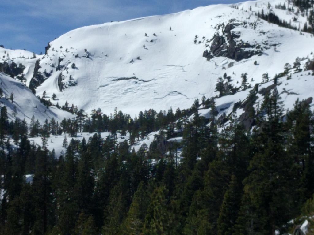  March 14-<a href="/avalanche-terms/glide" title="When the entire snowpack slowly moves as a unit on the ground, similar to a glacier." class="lexicon-term">Glide</a> crack as seen from Emerald Bay 
