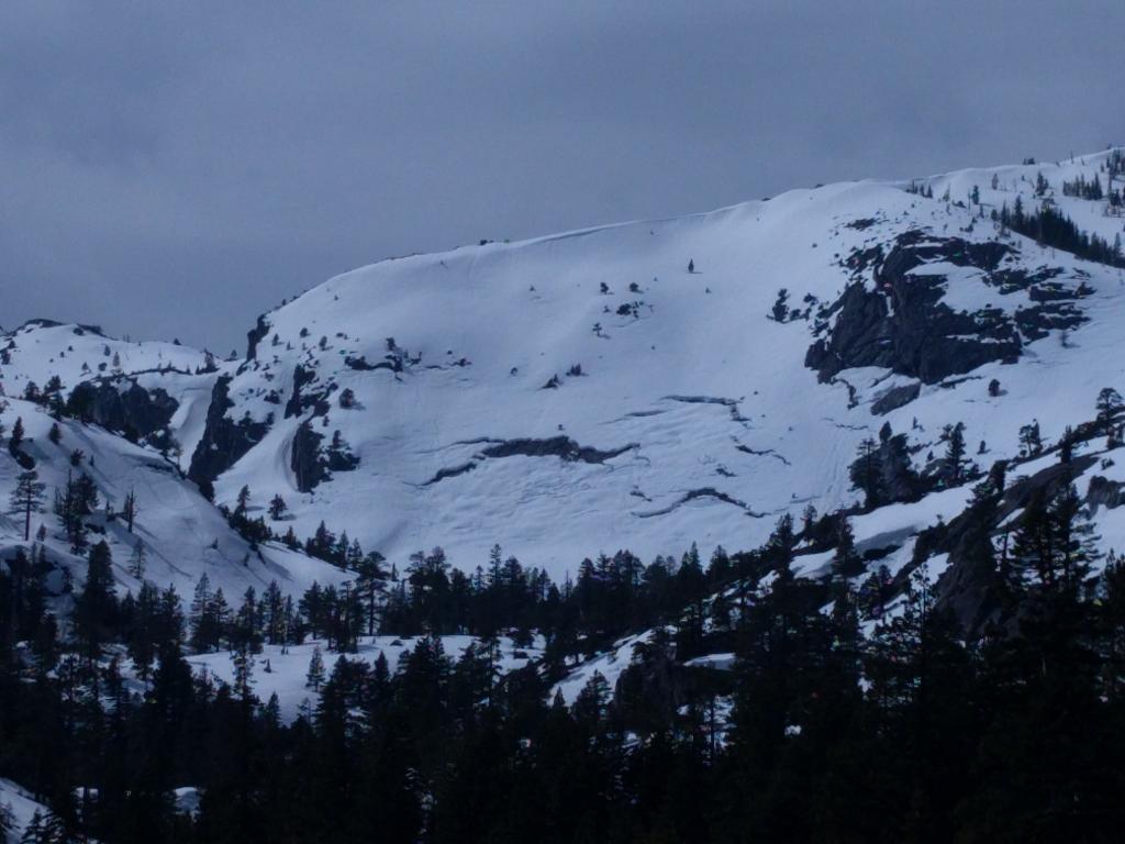  March 18-<a href="/avalanche-terms/glide" title="When the entire snowpack slowly moves as a unit on the ground, similar to a glacier." class="lexicon-term">Glide</a> crack as seen from Emerald Bay 