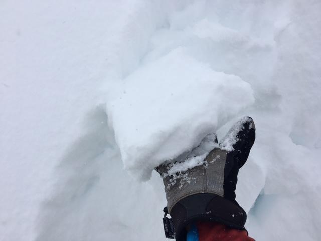  3-5&#039;&#039; <a href="/avalanche-terms/wind-slab" title="A cohesive layer of snow formed when wind deposits snow onto leeward terrain. Wind slabs are often smooth and rounded and sometimes sound hollow." class="lexicon-term">wind slabs</a> formed off of summit ridge on N <a href="/avalanche-terms/aspect" title="The compass direction a slope faces (i.e. North, South, East, or West.)" class="lexicon-term">aspects</a>. 