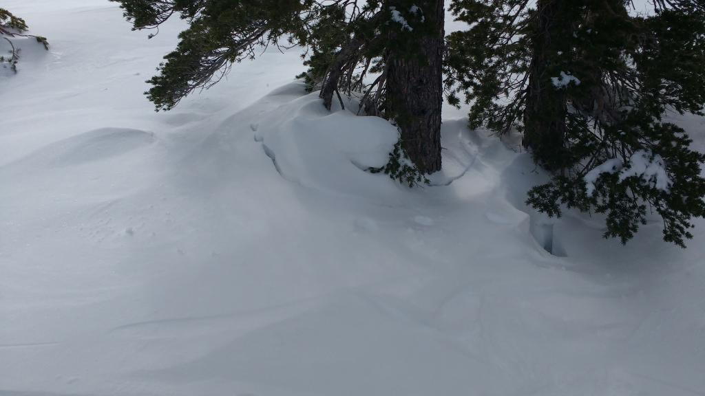  Signs of <a href="/avalanche-terms/settlement" title="The slow, deformation and densification of snow under the influence of gravity. Not to be confused with collasping" class="lexicon-term">settlement</a> of recent storm snow. 