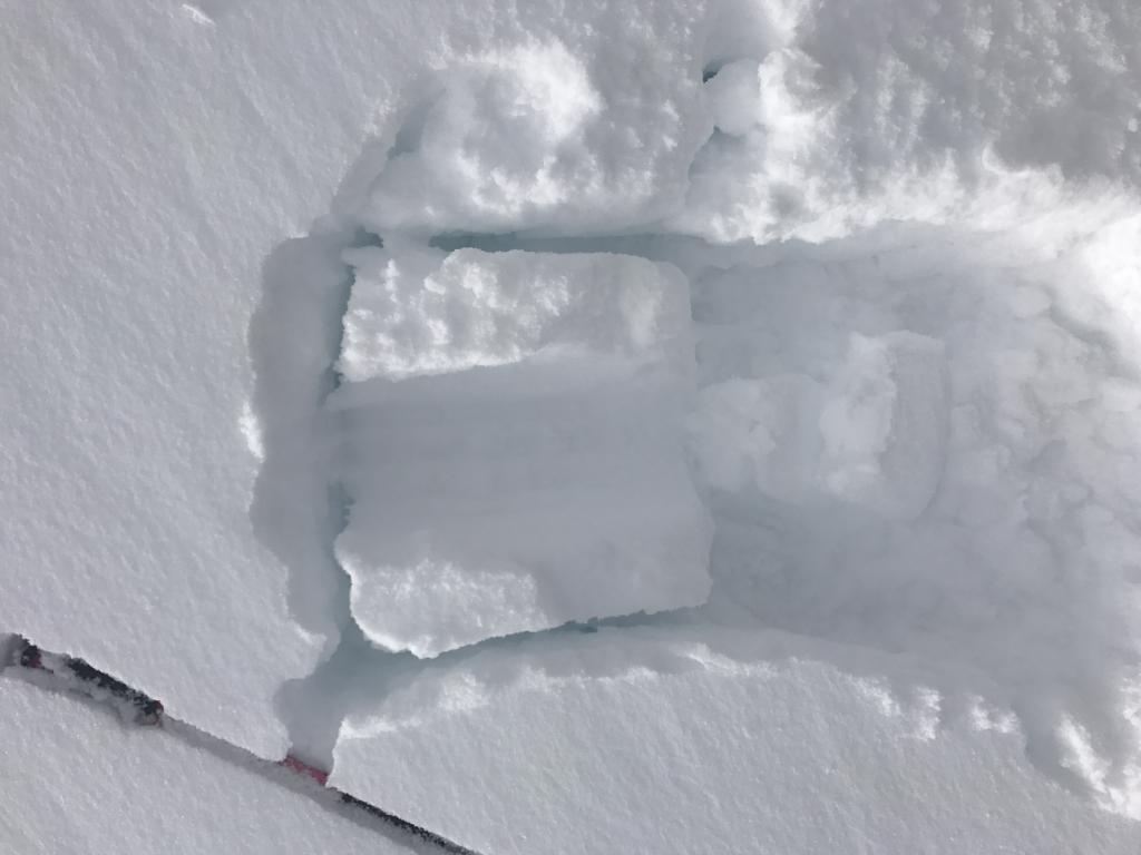  Hand shear showing no <a href="/avalanche-terms/slab" title="A relatively cohesive snowpack layer." class="lexicon-term">slab</a> characteristics 