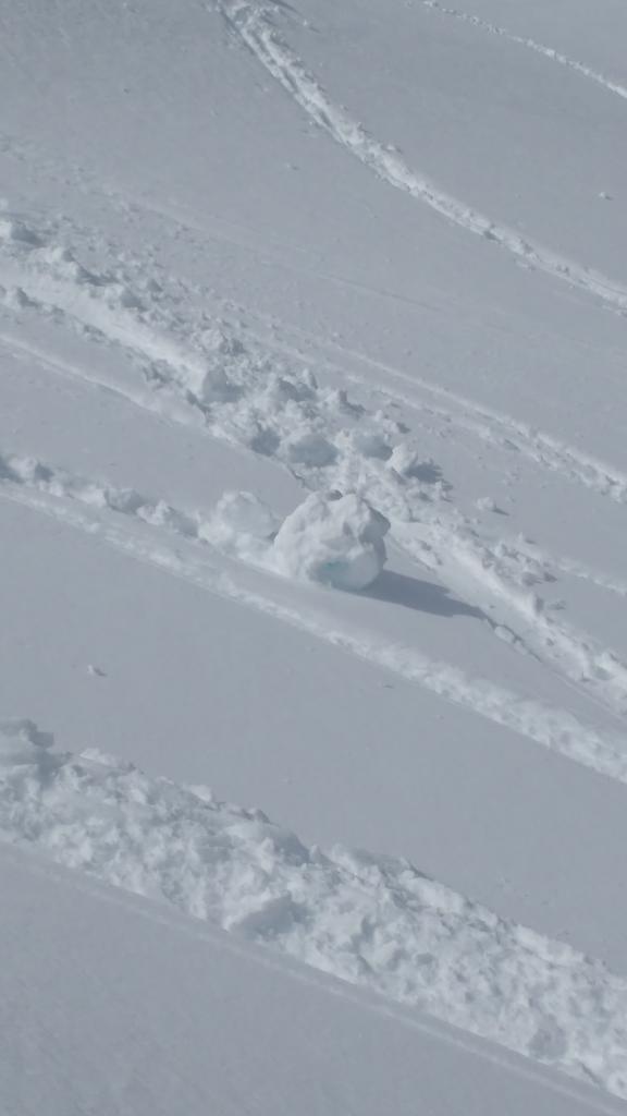  Skier <a href="/avalanche-terms/trigger" title="A disturbance that initiates fracture within the weak layer causing an avalanche. In 90 percent of avalanche accidents, the victim or someone in the victims party triggers the avalanche." class="lexicon-term">triggered</a> roller ball, ~2 ft diameter. 