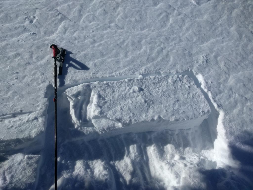  ECTN on a <a href="/avalanche-terms/wind-loading" title="The added weight of wind drifted snow." class="lexicon-term">wind loaded</a> test slope at 8800 ft. on a NE <a href="/avalanche-terms/aspect" title="The compass direction a slope faces (i.e. North, South, East, or West.)" class="lexicon-term">aspect</a> at the coordinates attached to the observation. 