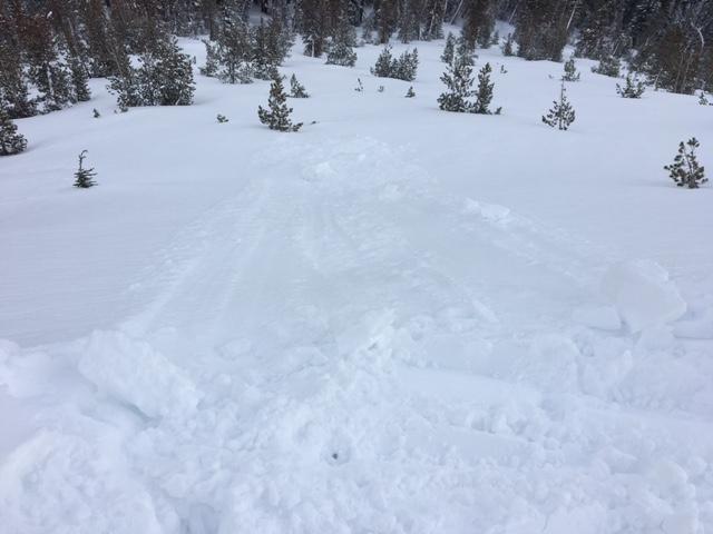  Ski kicks on steep corniced slopes had no <a href="/avalanche-terms/wind-slab" title="A cohesive layer of snow formed when wind deposits snow onto leeward terrain. Wind slabs are often smooth and rounded and sometimes sound hollow." class="lexicon-term">wind slab</a> <a href="/avalanche-terms/propagation" title="The spreading of a fracture or crack within the snowpack." class="lexicon-term">propagation</a>. 