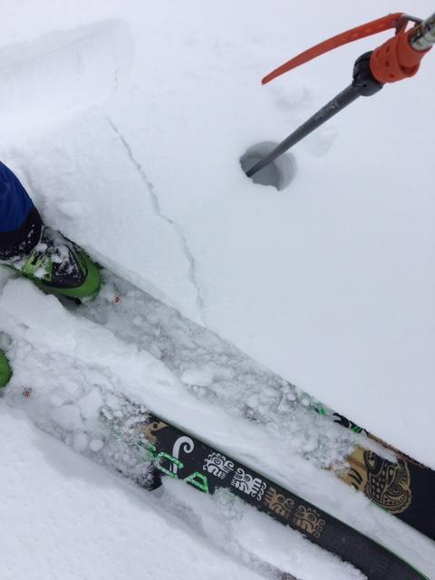  Small instability within new storm snow, <a href="/avalanche-terms/graupel" title="Heavily rimed new snow, often shaped like little Styrofoam balls." class="lexicon-term">graupel</a> <a href="/avalanche-terms/snow-layer" title="A snowpack stratum differentiated from others by weather, metamorphism, or other processes." class="lexicon-term">layer</a>. 