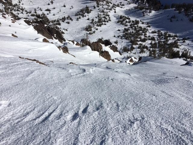  E face of Relay Peak, 10,200&#039;.  Wind scoured by the recent NE/E winds. 