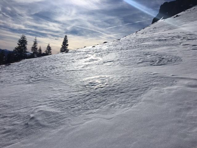  Firm crusts exist along ridges and wind scoured areas. 