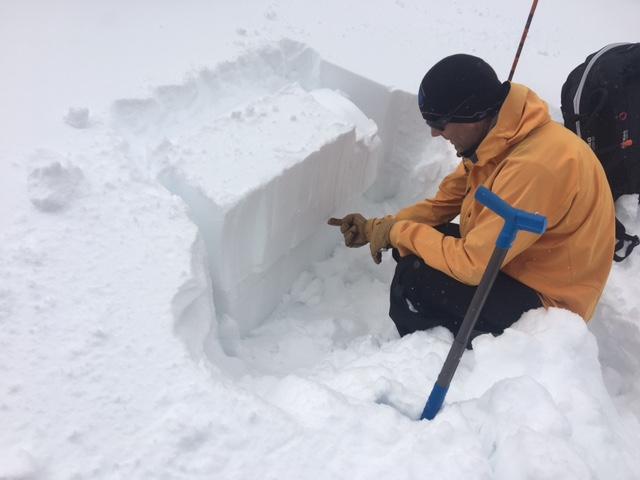  ECTP11 on old near surface <a href="/avalanche-terms/faceted-snow" title="Angular snow with poor bonding created from large temperature gradients within the snowpack." class="lexicon-term">facets</a> below the new storm snow.  9600&#039; on N <a href="/avalanche-terms/aspect" title="The compass direction a slope faces (i.e. North, South, East, or West.)" class="lexicon-term">aspect</a> in below treeline wind protected terrain. 