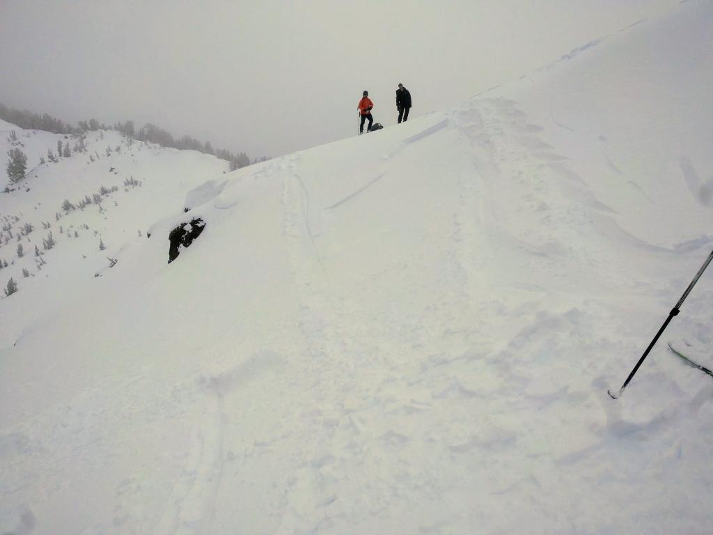  Small <a href="/avalanche-terms/wind-slab" title="A cohesive layer of snow formed when wind deposits snow onto leeward terrain. Wind slabs are often smooth and rounded and sometimes sound hollow." class="lexicon-term">wind slab</a> failure resulting from a <a href="/avalanche-terms/ski-cut" title="A stability test where a skier, rider or snowmobiler rapidly crosses an avalanche starting zone to see if an avalanche initiates. Slope cuts can be dangerous and should only be performed by experienced people on small avalanche paths or test slopes." class="lexicon-term">ski cut</a> on a small wind-<a href="/avalanche-terms/loading" title="The addition of weight on top of a snowpack, usually from precipitation, wind drifting, or a person." class="lexicon-term">loaded</a> test slope near the ridge at 9700 ft. on a NE <a href="/avalanche-terms/aspect" title="The compass direction a slope faces (i.e. North, South, East, or West.)" class="lexicon-term">aspect</a>. 