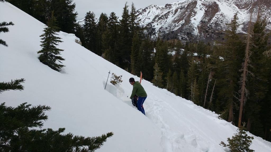  Snowpack tests on <a href="/avalanche-terms/crown-face" title="The top fracture surface of a slab avalanche. Usually smooth, clean cut, and angled 90 degrees to the bed surface." class="lexicon-term">crown</a> flank. 