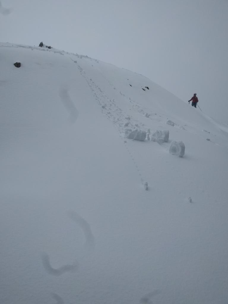  Skier-<a href="/avalanche-terms/trigger" title="A disturbance that initiates fracture within the weak layer causing an avalanche. In 90 percent of avalanche accidents, the victim or someone in the victims party triggers the avalanche." class="lexicon-term">triggered</a> pinwheels at 8000 ft. 