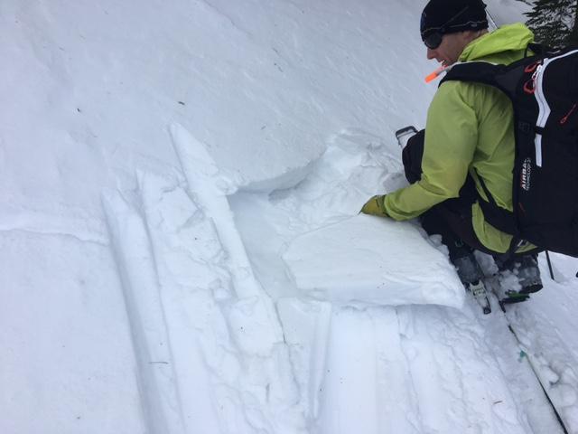  Signs of small <a href="/avalanche-terms/wind-slab" title="A cohesive layer of snow formed when wind deposits snow onto leeward terrain. Wind slabs are often smooth and rounded and sometimes sound hollow." class="lexicon-term">wind slabs</a> forming with redistribution of old snow on the ground. 