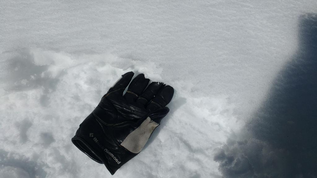  2 inches of surface wet snow. <a href="/avalanche-terms/rain-crust" title="A clear layer of ice formed when rain falls on the snow surface then freezes." class="lexicon-term">Rain crust</a> below glove providing supportability. 