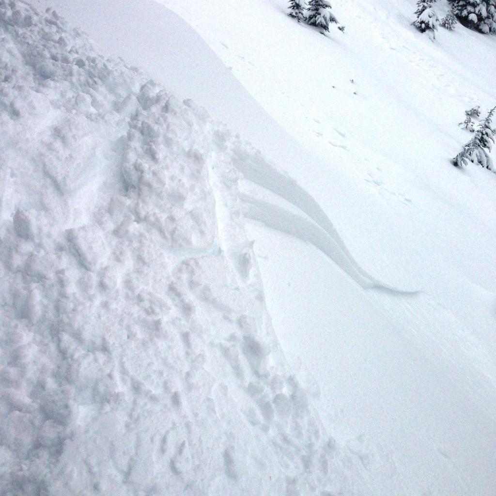  Wind/storm <a href="/avalanche-terms/slab" title="A relatively cohesive snowpack layer." class="lexicon-term">slab</a> <a href="/avalanche-terms/crown-face" title="The top fracture surface of a slab avalanche. Usually smooth, clean cut, and angled 90 degrees to the bed surface." class="lexicon-term">crown</a>, slope angle and <a href="/avalanche-terms/bed-surface" title="The surface over which a fracture and subsequent avalanche release occurs. Can be either the ground or a snow surface." class="lexicon-term">bed surface</a>. 