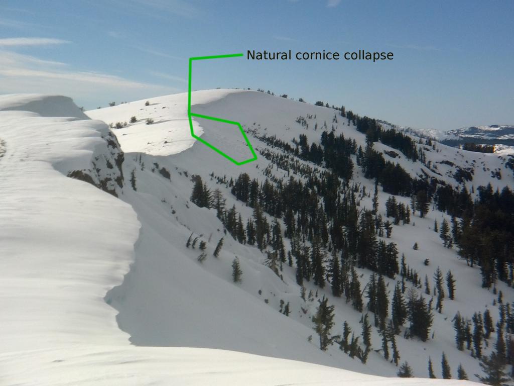  <a href="/avalanche-terms/cornice" title="A mass of snow deposited by the wind, often overhanging, and usually near a sharp terrain break such as a ridge. Cornices can break off unexpectedly and should be approached with caution." class="lexicon-term">Cornice</a> 