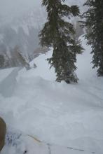 Looking down a small test slope that was easily triggered by stomping above it.