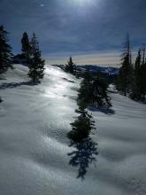 Firm icy slopes on Castle Peak