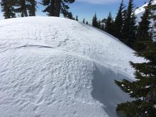 Soft surface snow remains available for wind transport, especially in sun protected areas.