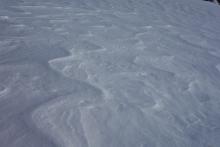 Wind effected snow at ridge lines and saddles