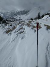 Wind scouring along the W side of the ridgeline @ 10000 ft.