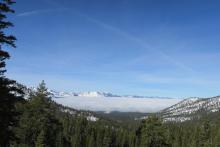 The inversion layer of Lake Tahoe was clearly visible from the warmer higher elevations.