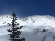 Large snow transport amounts over Slide Mountain. 