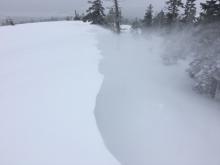 Wind loading and cornice formation on W aspect from the SE winds.