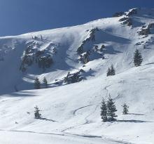 Day old wet sluffing lookers left of Echo Peak