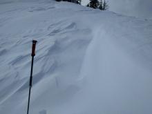 Wind scouring on a N-NE aspect near the Silver ridgeline