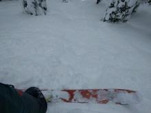 Small Loose dry snow sluff on a sheltered NNW aspect at 7300 ft. 