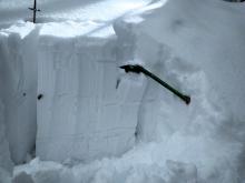 ECTN results at two locations in the pit. The rain crust from the start of the storm is at the bottom and the snow below that was still wet. NW aspect at 7500 ft. 