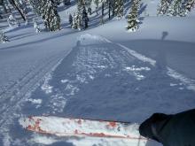 Ski cut triggered loose dry sluff on a N aspect at ~7500 ft.