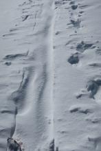 Winds were transporting snow and largely covering up the skin track between laps.