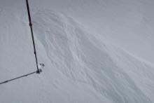 Evidence of wind altered snow just below the summit. 