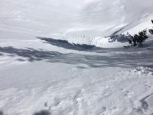 Wet loose avalanche skier triggered into gully terrain trap.  E aspect, 7650', 11:56am.